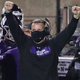 Northwestern coach Pat Fitzgerald celebrates his team’s 17-7 win over Wisconsin on Saturday.